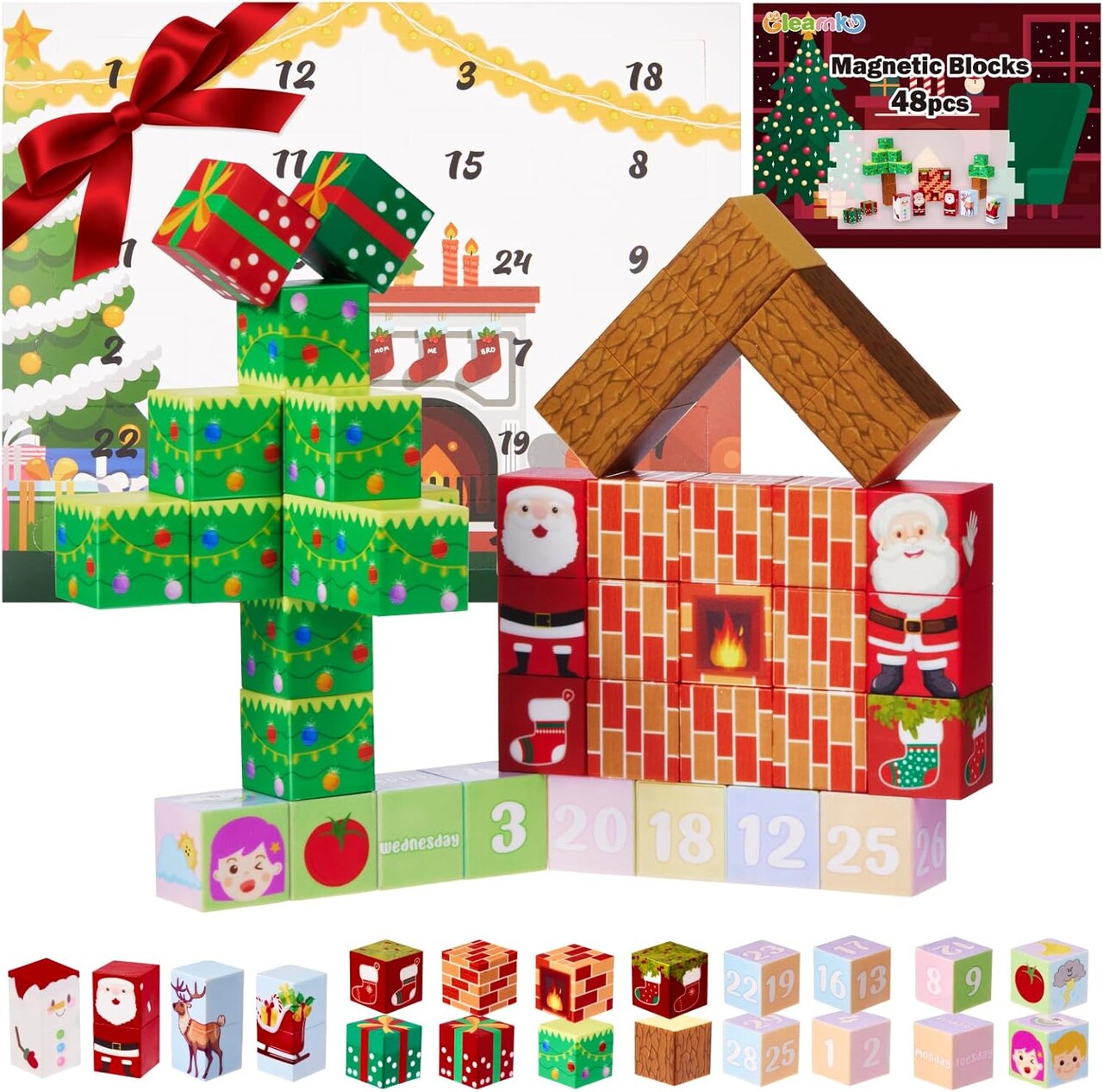 Advent Calendar 2024 for Kids, Teens, Adults, Christmas Kids Building kit, 24 Day Surprise Magnetic Puzzle Blocks Christmas Countdown Calendar Gift Box, Xmas Decor for Boys, Girls, Women, Men